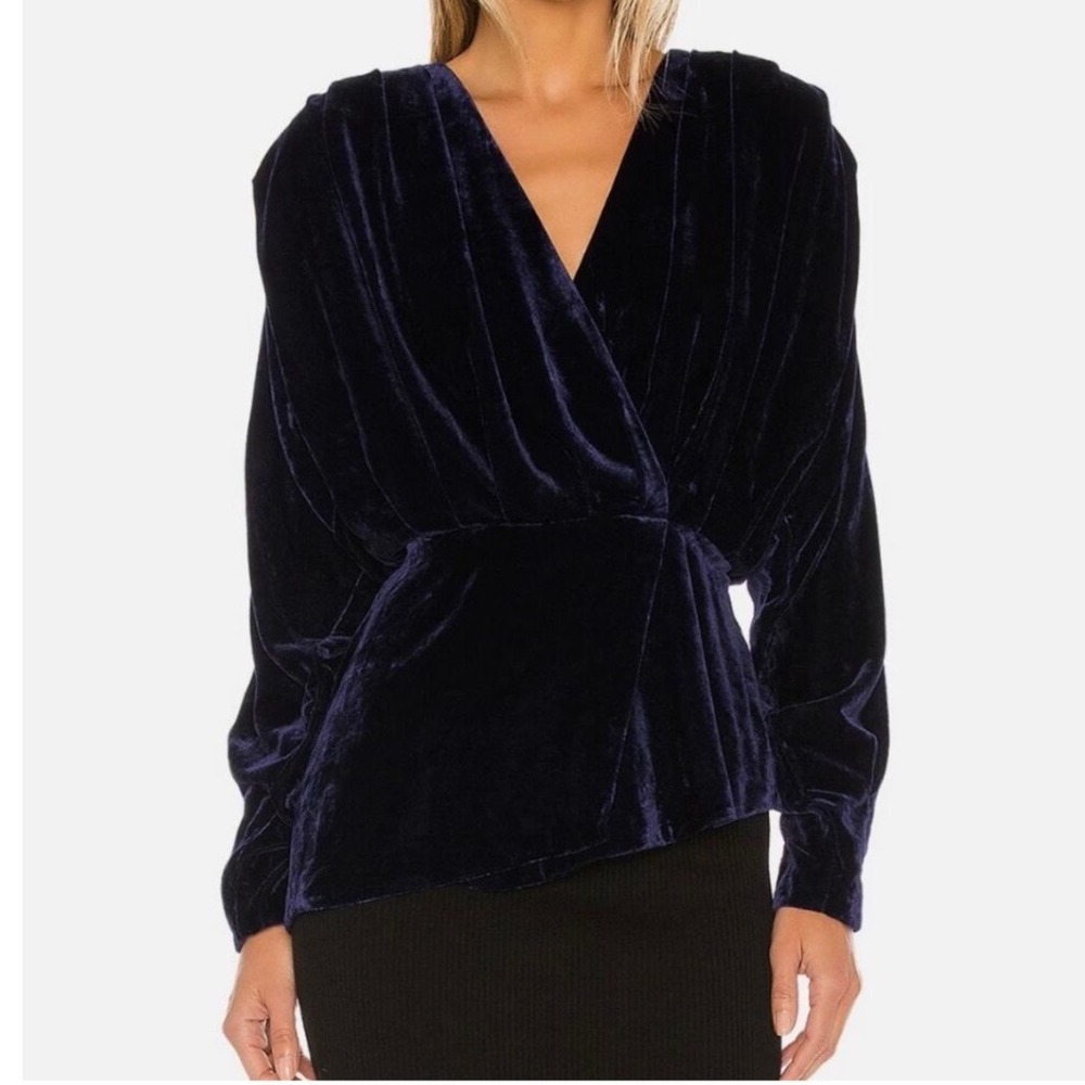 L´Academie Benae Navy Velvet Wrap Style‎ Top Long Sleeve small